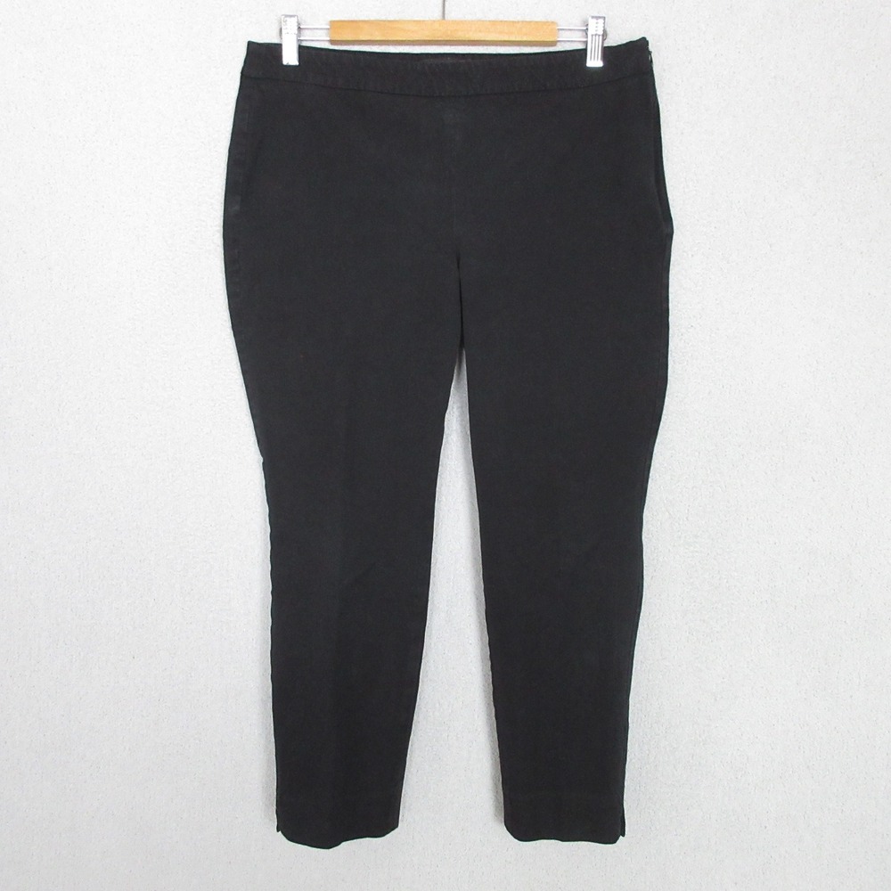 Talbots Chatham Ankle Pants Womens 12P Black Side Zip Slim Leg Cotton Blend